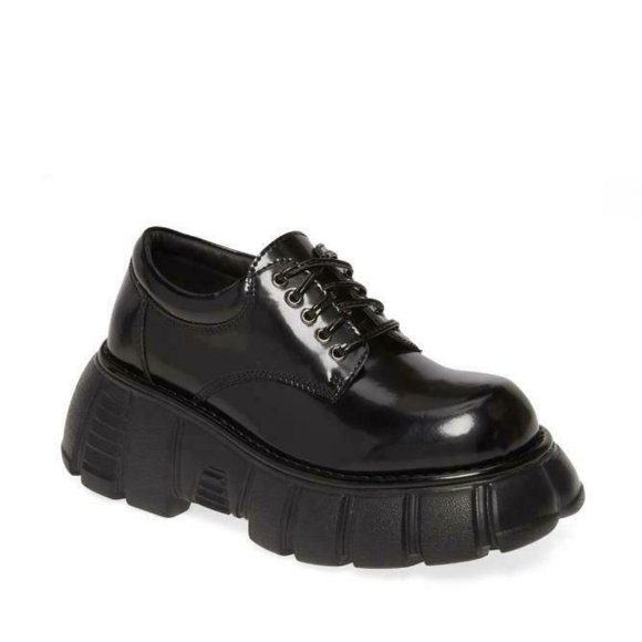 Jeffrey Campbell Shoes - Jeffrey Campbell Barge Black Leather Platform Shoe